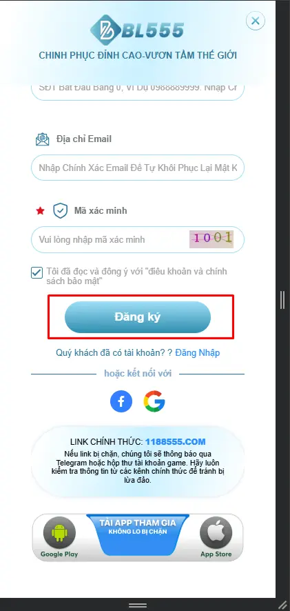 Bấm đăng ký